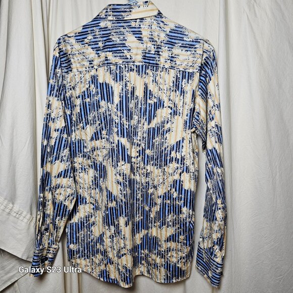 Alfani Men's Blue and Cream Dress Shirt - Picture 3 of 7